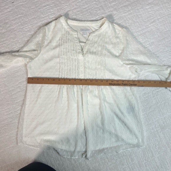 Charter Club flowy white v-neck blouse bell sleeves sheer overlay PL - Picture 7 of 11